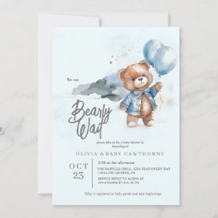 Modern Teddy Bear Baby boy Shower Invitation