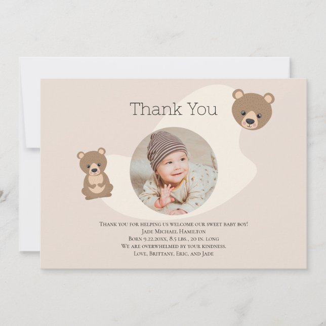 Modern Teddy Bear Baby Photo Thank you (Front)