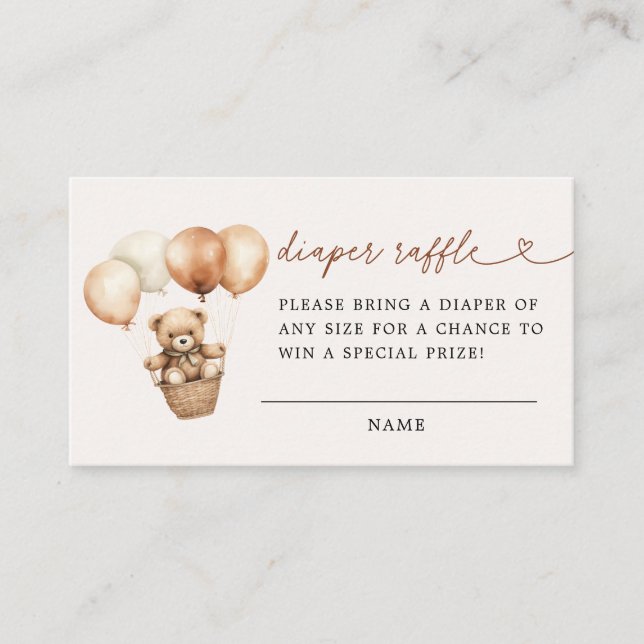 Modern Teddy Bear  Baby Shower Diaper Raffle Enclosure Card (Front)