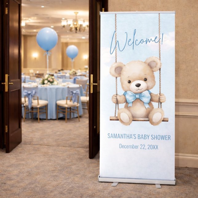 Modern Teddy Bear Baby Shower Event Banner (Placed at the venue entrance to greet guests as they arrive)