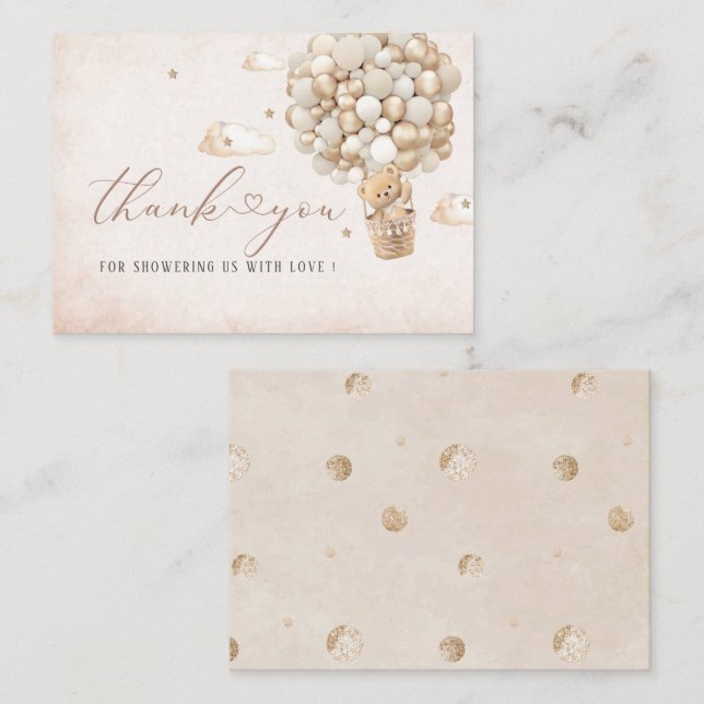Modern Teddy Bear Ballon Watercolor  Baby shower Note Card (Front/Back)