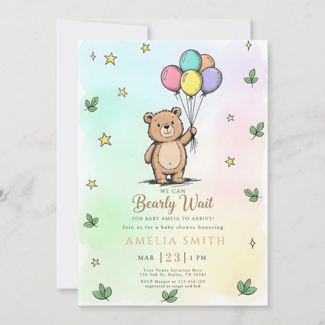 Modern Teddy bear Friendly baby shower Invitation (Front)