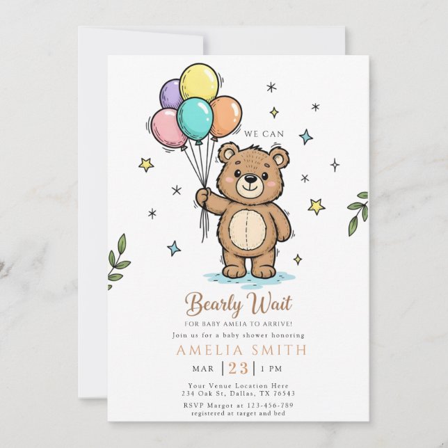 Modern Teddy bear Friendly baby shower Invitation (Front)