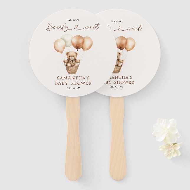 Modern Teddy Bear Gender Neutral Baby Shower  Hand Fan (Front and Back)