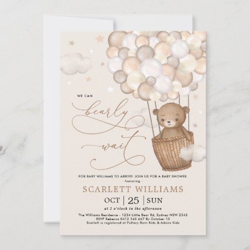 Modern Teddy Bear Hot Air Balloons Baby Shower Invitation Zazzle