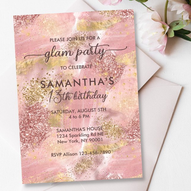 Modern Teen Girl Glam Party Faux Rose Gold Glitter Invitation (Creator Uploaded)