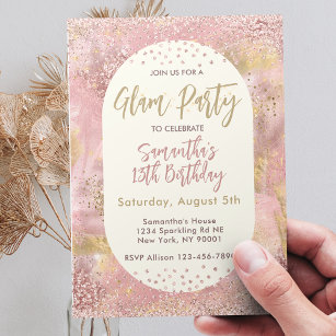 Modern Teen Glam Spa Party Faux Rose Gold Glitter Invitation