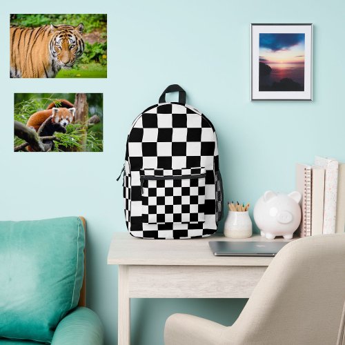 Modern teen skandinavian checkered Black White Printed Backpack