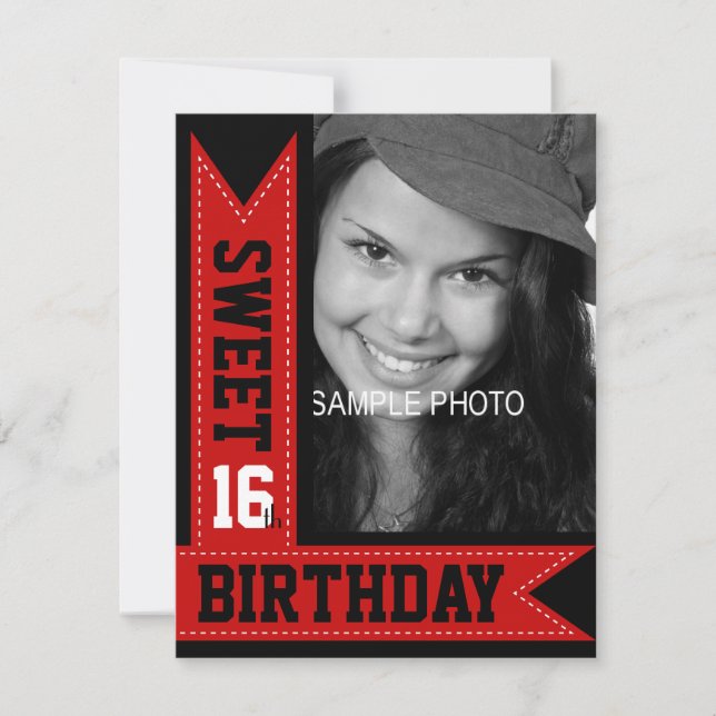 Modern Teen Sweet 16th Birthday Red Ribbons Invitation (Front)