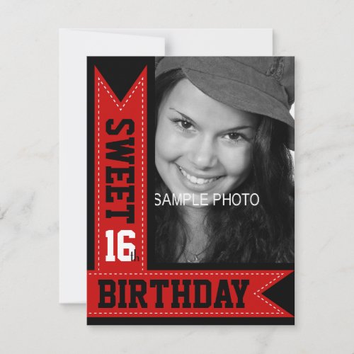 Modern Teen Sweet 16th Birthday Red Ribbons Invitation