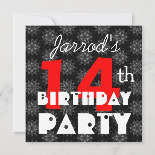 Modern Teens 14th Birthday Red Black and White Invitation