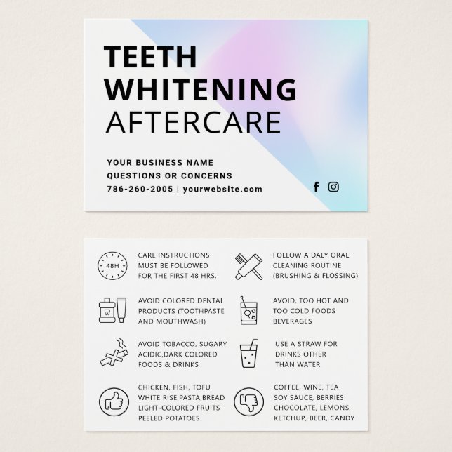 Modern Teeth Whitening Aftercare Instructions (Front & Back)