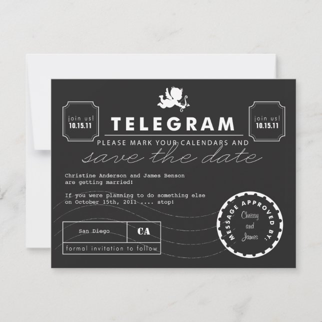 Modern Telegram Card Save the Date (Front)