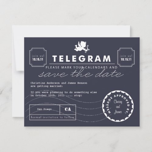 Modern Telegram Card Save the Date - Navy