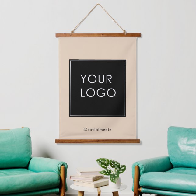 Modern Template Business Company Logo Beige Hanging Tapestry (Living Room)
