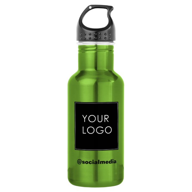 Modern Template Business Company Logo Green Stainless Steel Water Bottle (Front)