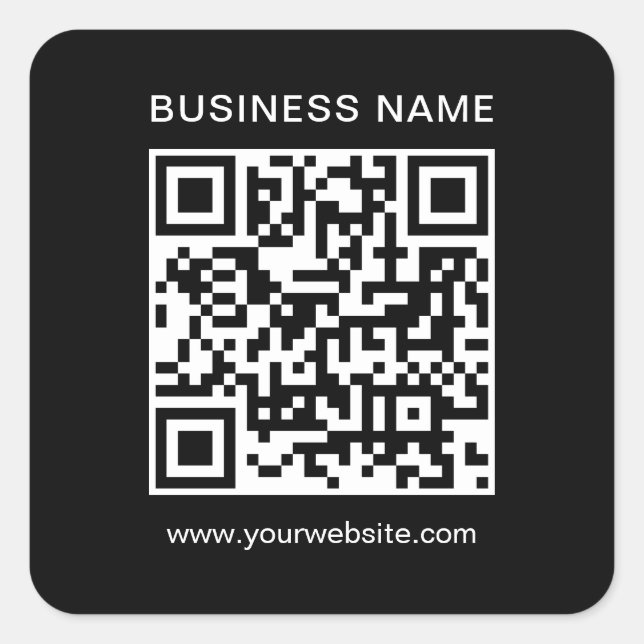 Modern Template Custom Business QR Code Black Square Sticker (Front)