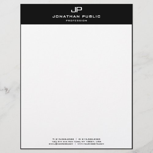 Modern Template Elegant Black White Monogrammed Letterhead