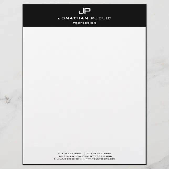 Modern Template Elegant Black White Monogrammed Letterhead | Zazzle