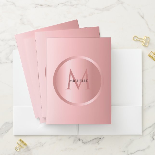 Modern Template Elegant Rose Gold Monogram Pocket Folder (In Situ)