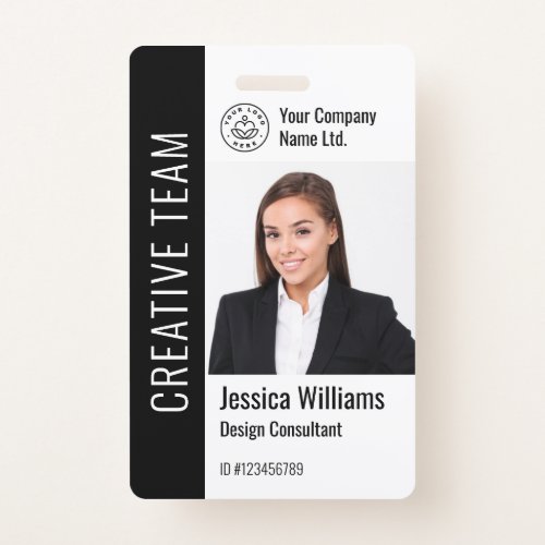 Modern Template Employee Photo Logo Name Black Badge