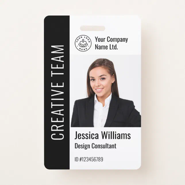 Modern Template Employee Photo Logo Name Black Badge | Zazzle