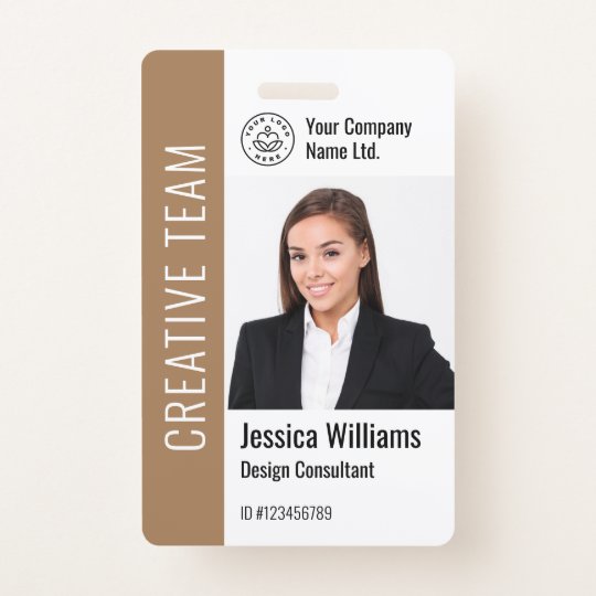 Modern Template Employee Photo Logo Name Brown, Badge | Zazzle.com