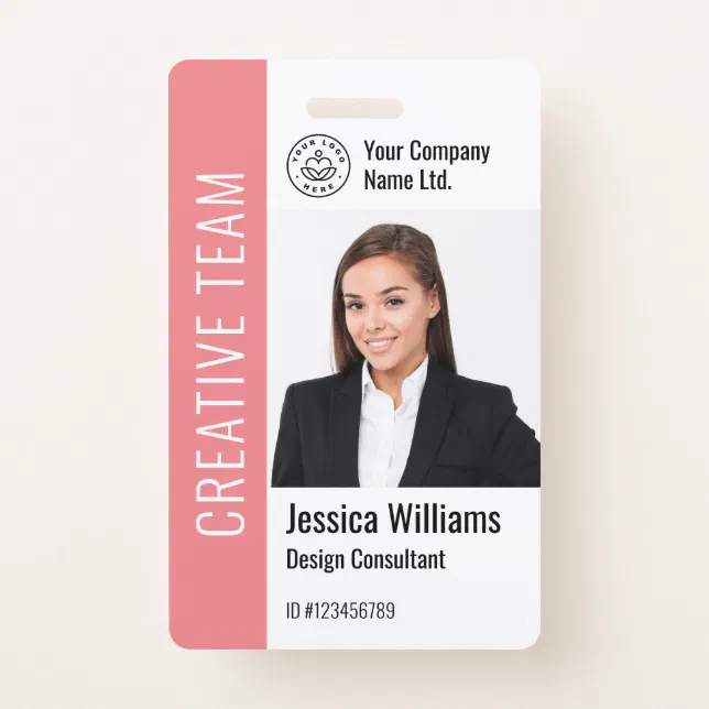 Modern Template Employee Photo Logo Name Pink Badge | Zazzle