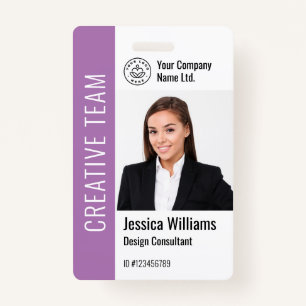 Modern Template Employee Photo Logo Name Purple Badge