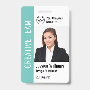 Modern Template Employee Photo Logo Name Teal Badge