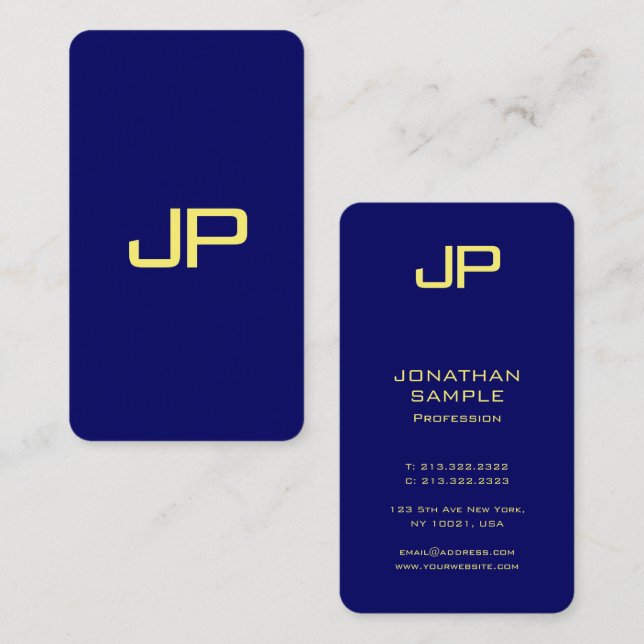 Modern Template Faux Gold Font Navy Blue Rounded Business Card (Front/Back)