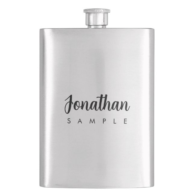 Modern Template Handwritten Name Best Silver Flask (Front)