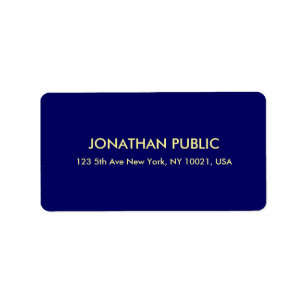 Modern Template Navy Blue Faux Gold Font Address Label