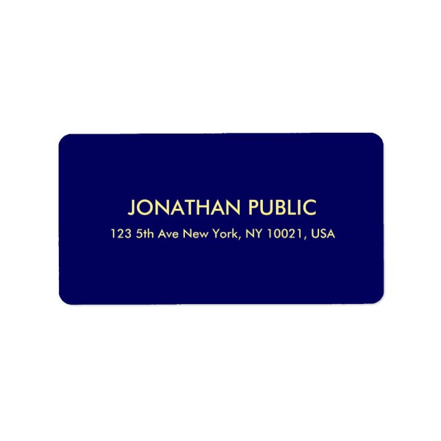 Modern Template Navy Blue Faux Gold Font Address Label (Front)