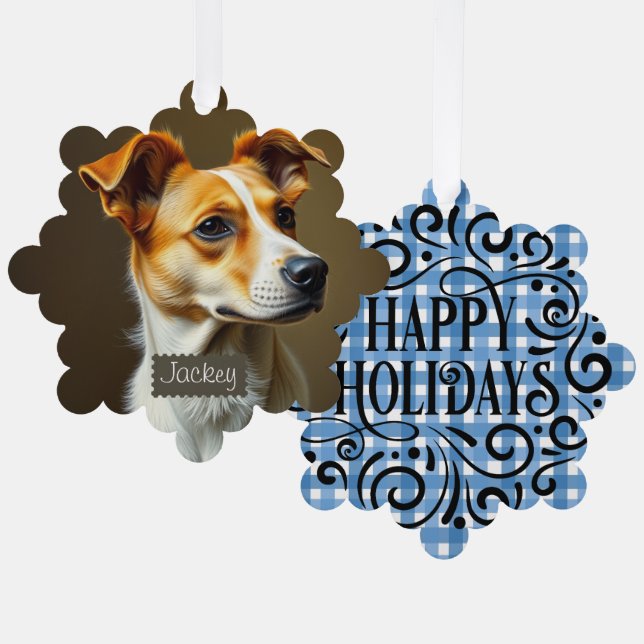 Modern template pet lovers Blue plaid Christmas Ornament Card (Front/Back)