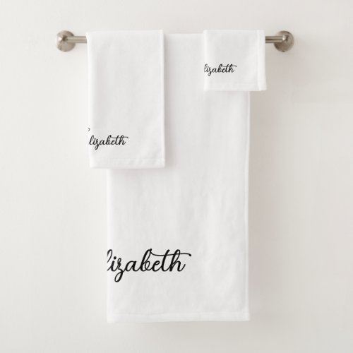 Modern Template Typography Name Black White Bath Towel Set