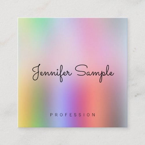 Modern Template Typography Script Rainbow Colors Square Business Card