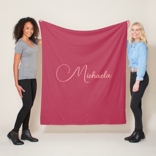 Modern Template Viva Magenta Custom Script Name Fleece Blanket