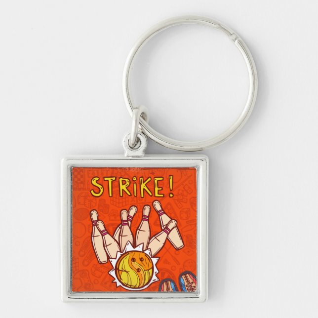 Modern ten pin bowling fun sport keychain (Front)