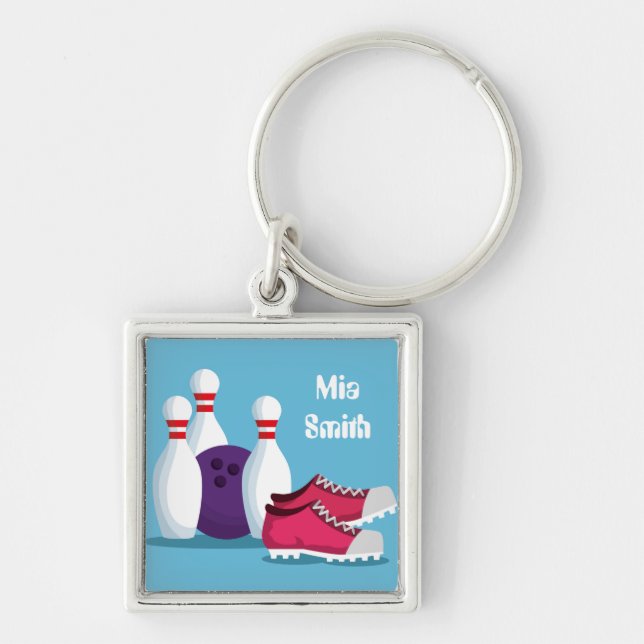 Modern ten pin bowling fun sport keychain (Front)