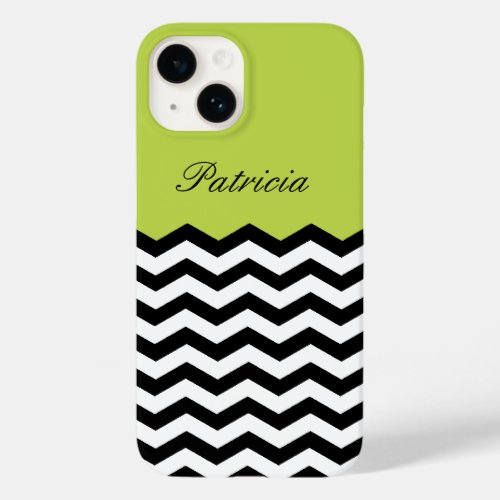 Modern Tender Shoots Green White Black Chevron Case_Mate iPhone 14 Case