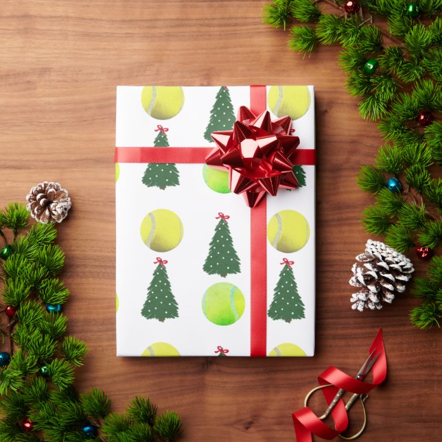 Modern Tennis Ball Christmas Tree Holiday  Wrapping Paper (Holiday Gift)