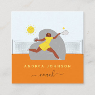 Modern Tennis Coach Female Player Illustration Square Business Card