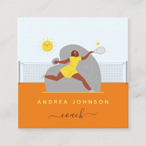 Modern Tennis Coach Female Player Illustration  Square Business Card