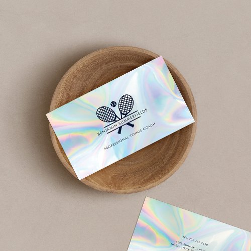 Modern Tennis Coach Minimalist Holographic Business Card