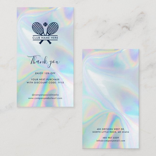 Modern Tennis Country Club Iridescent Website Discount Card (Front/Back)