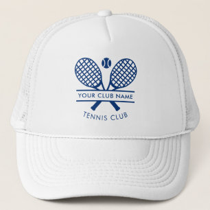 Modern Tennis Country Club Name Rackets Icons Blue Trucker Hat
