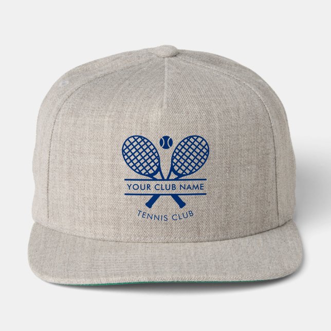 Modern Tennis Country Club Name Rackets Motif Snap Back Hat (Front)