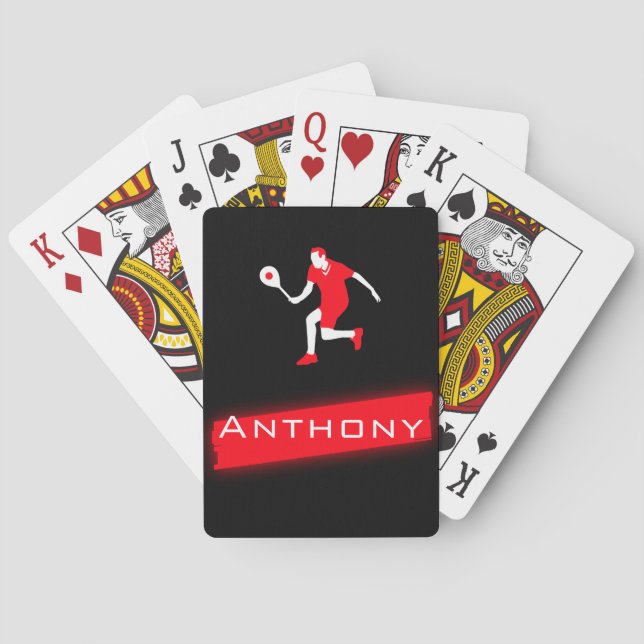 Modern Tennis Dad Coach Red Neon Highlight Name Poker Cards (Back)