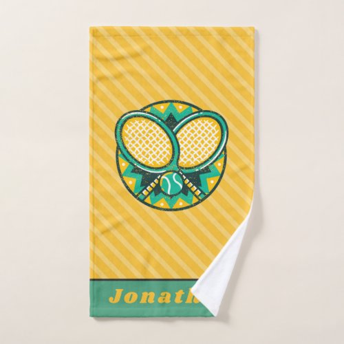 Modern Tennis Design Theme Rackets Ball  Name Fun Hand Towel